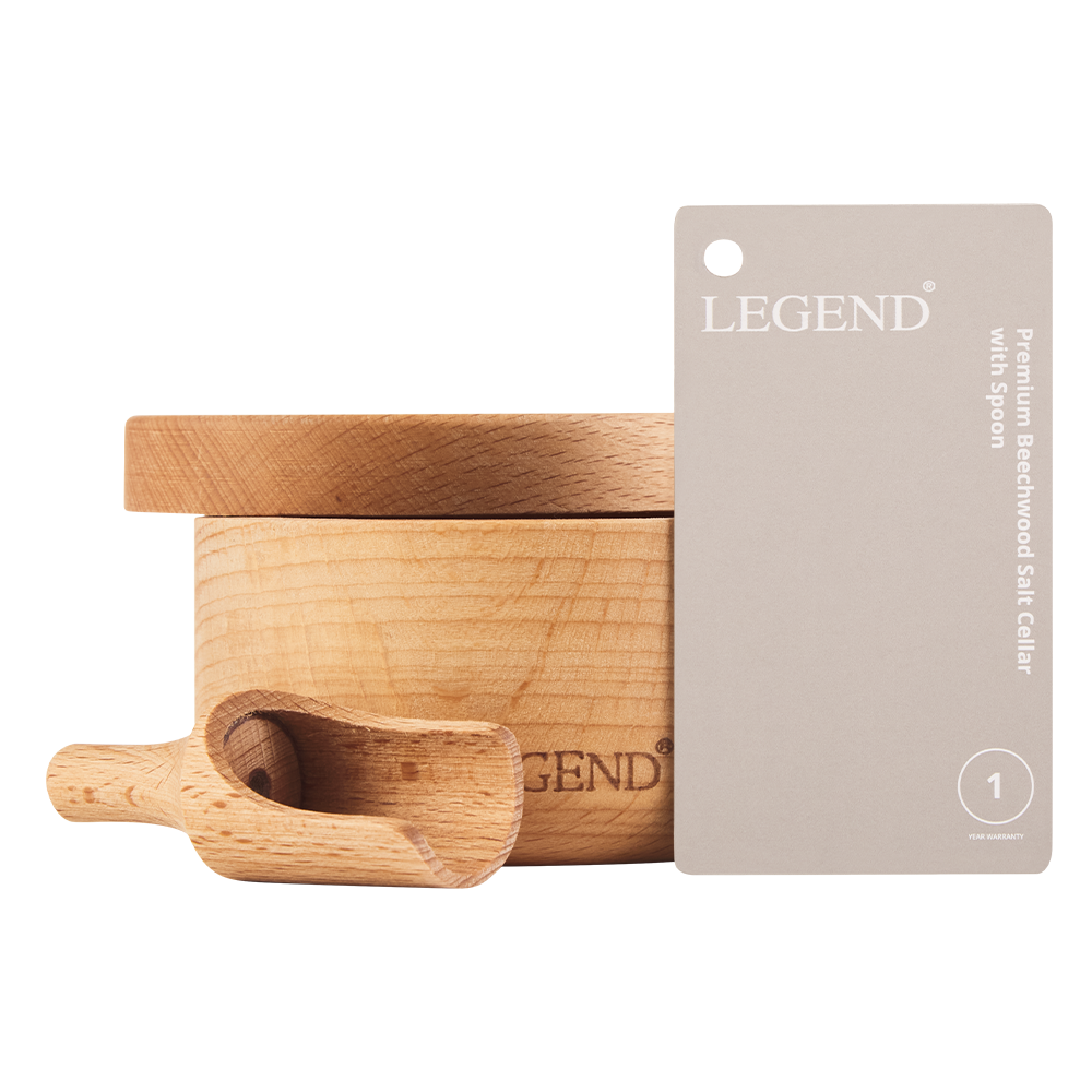 Legend Premium Beechwood Salt Cellar 10x5cm with Spoon