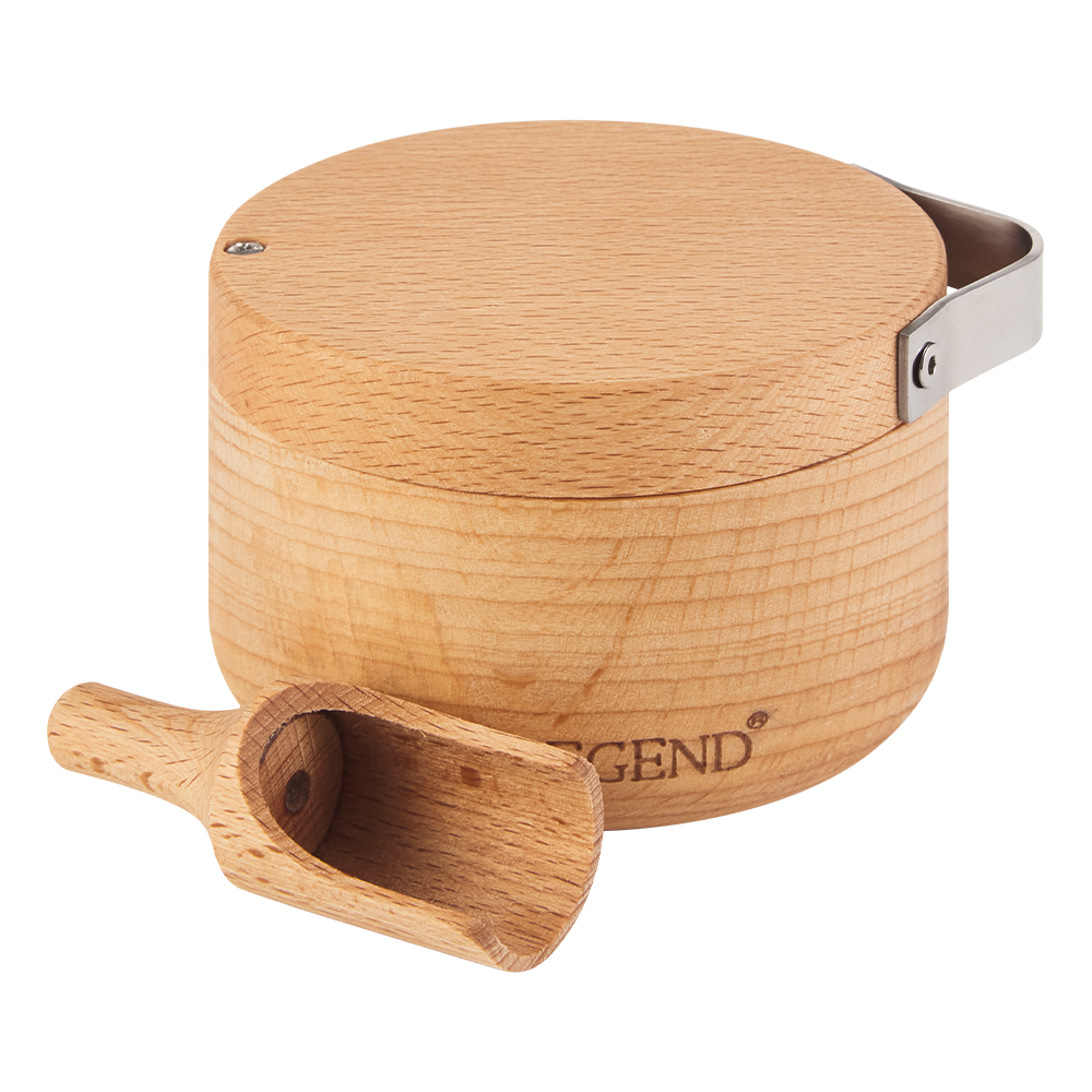 Legend Premium Beechwood Salt Cellar 10x5cm with Spoon