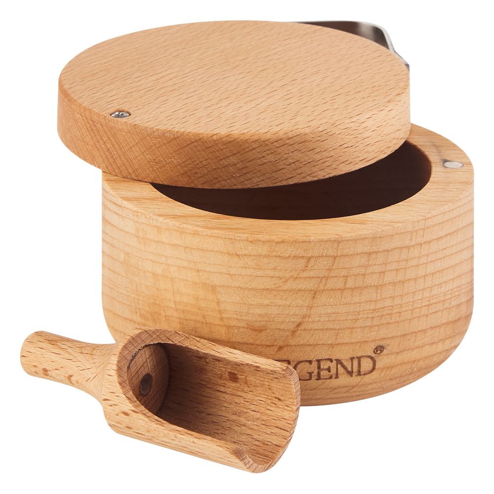 Legend Premium Beechwood Salt Cellar 10x5cm with Spoon