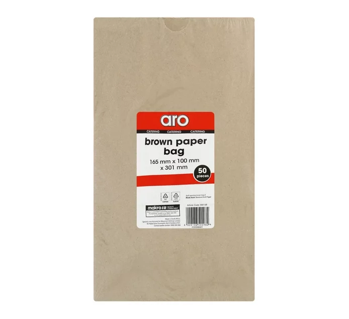 Aro Brown Paper Bag No.8 165mmx100mmx301mm 50pack