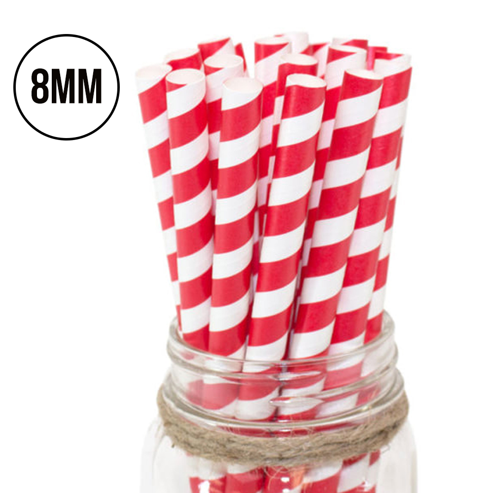 Paper Straws 8mm Cherry Striped 25pack