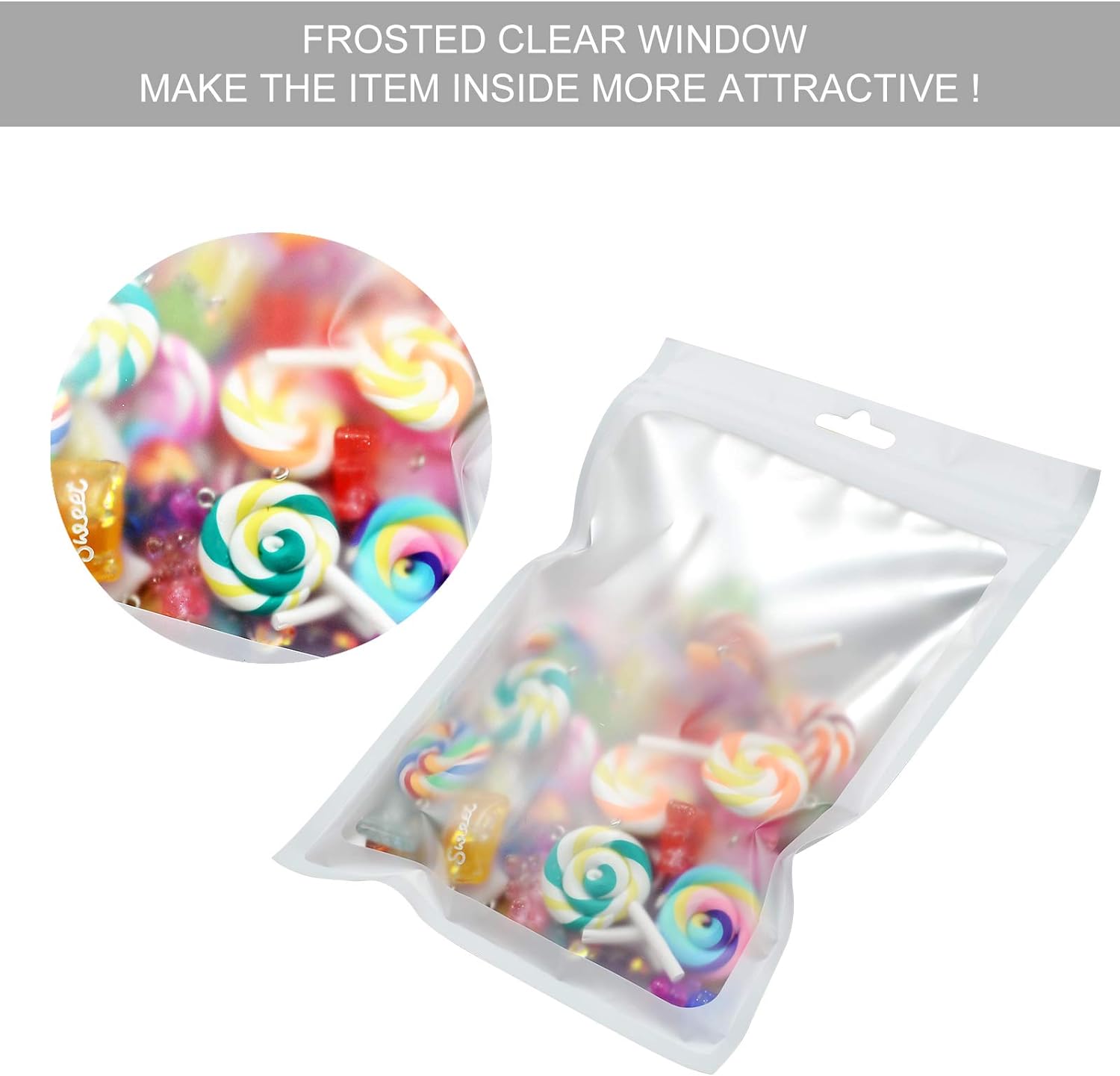 Resealable Mylar Pouch Bags Full Window Display with Euro Loop Punch Hanging Hole 10pack