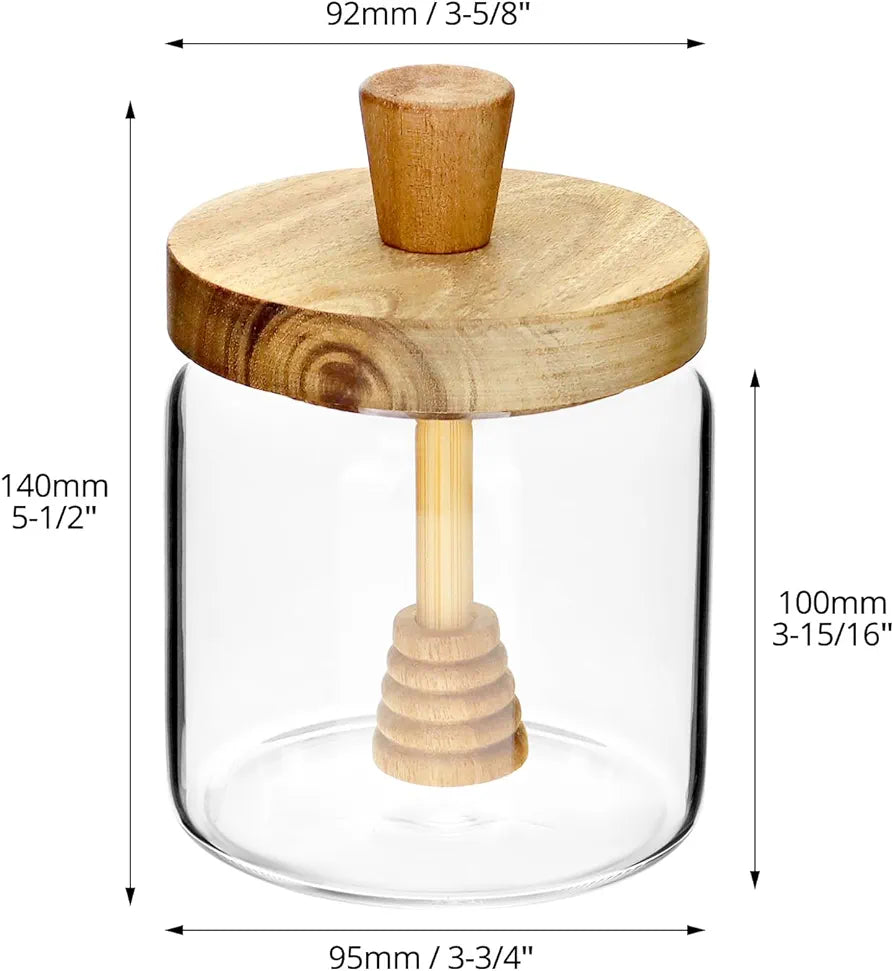 Aqua Borosilicate Glass Honey Pot with Acacia Dipper & Lid 500ml