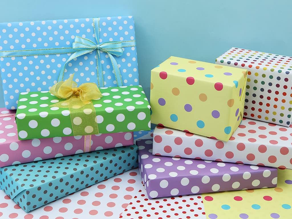 Wrapping Paper Gloss Polka Dots Cyan with White Dot 80gsm 490mm x 100Mtr