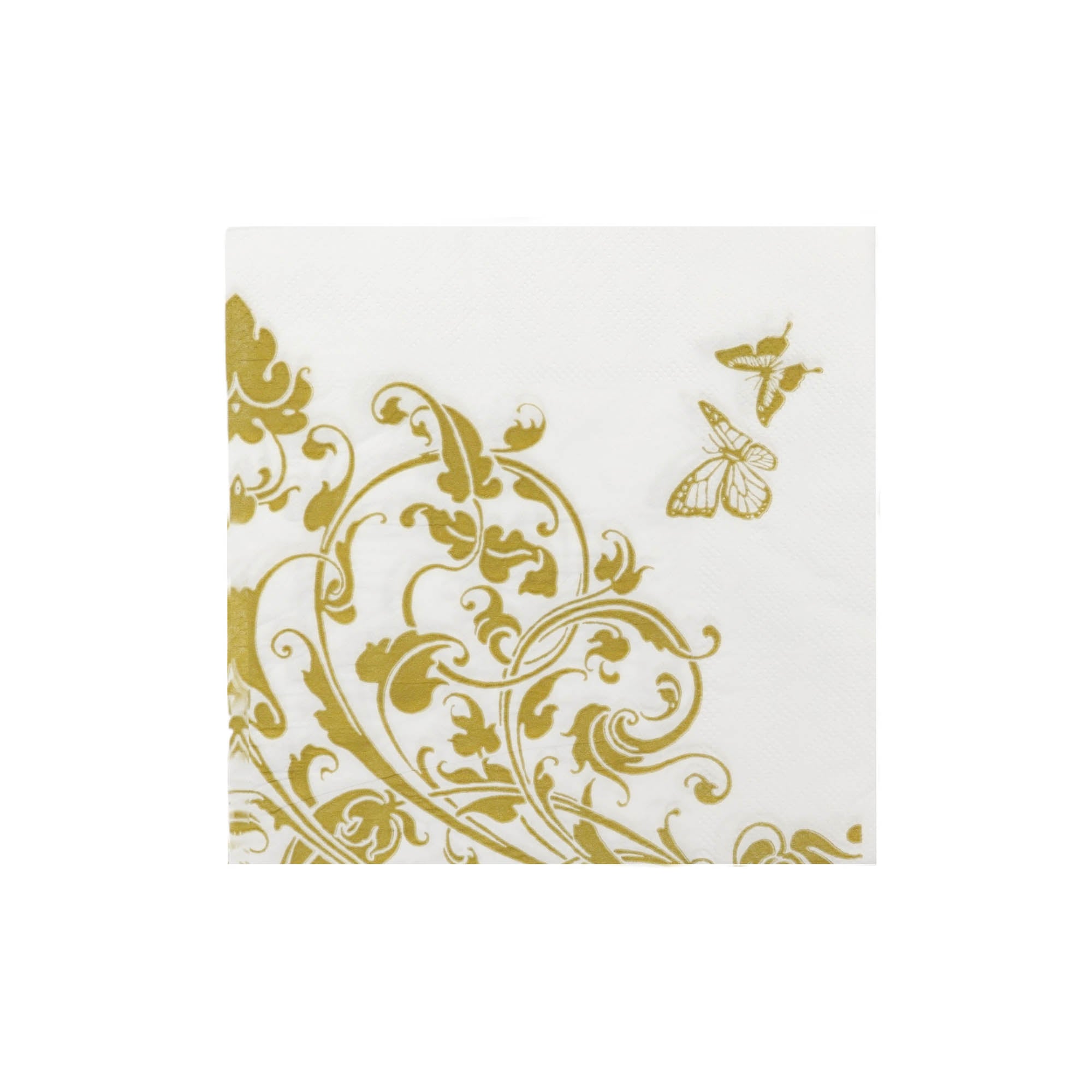 Luncheon Designer Serviette White with Gold Silver Floral Print 10pack