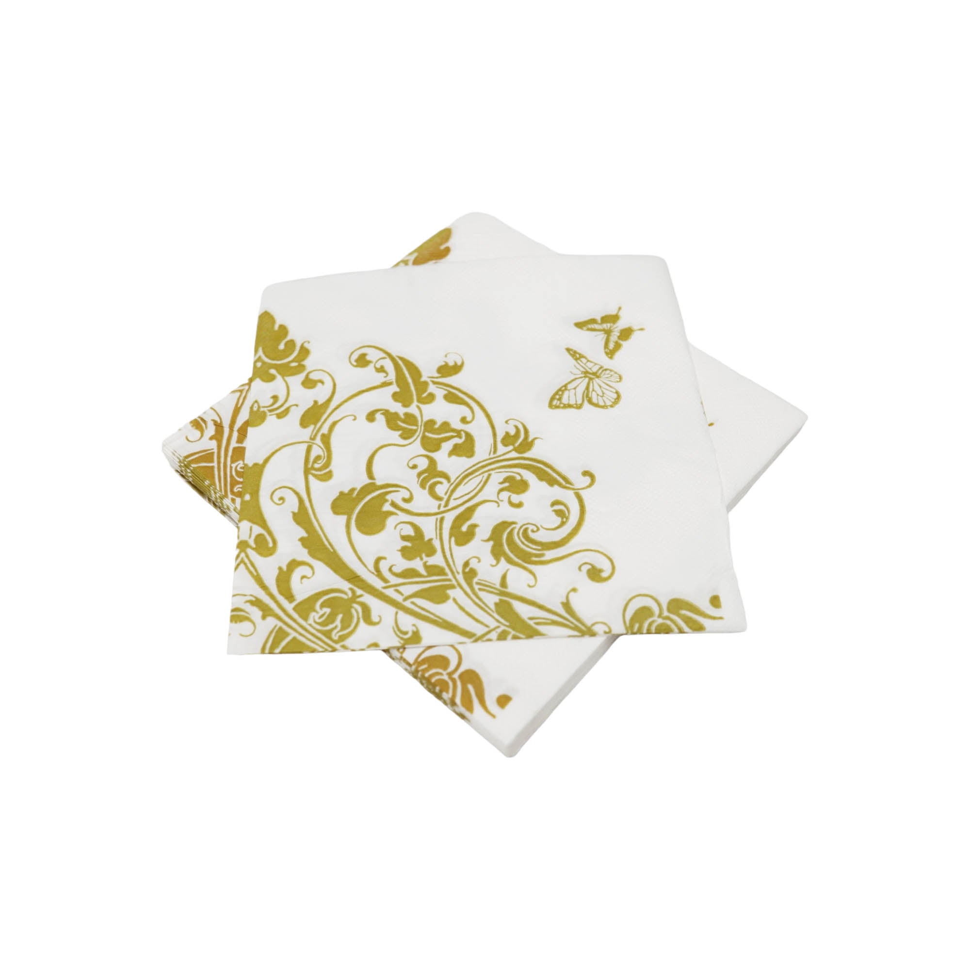 Luncheon Designer Serviette White with Gold Silver Floral Print 10pack