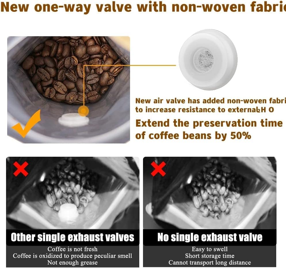 Aluminium Metalized Stand-up Coffee Bean Pouch Bag Side Gusset with Flat Bottom - Vacuum Seal Pull-tab with Air Valve Resealable 10Pack