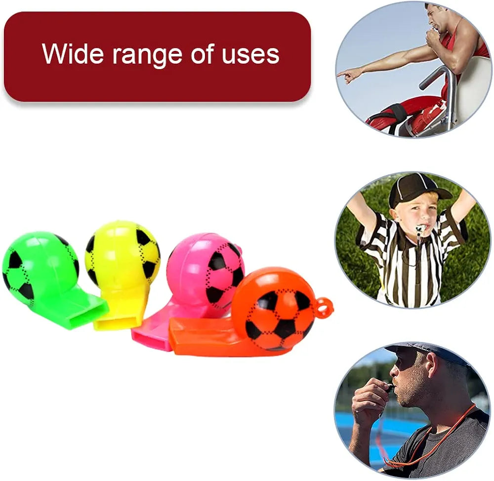 Sports Whistle Plastic Solid Colour Soccer Theme Ball Design 12pack