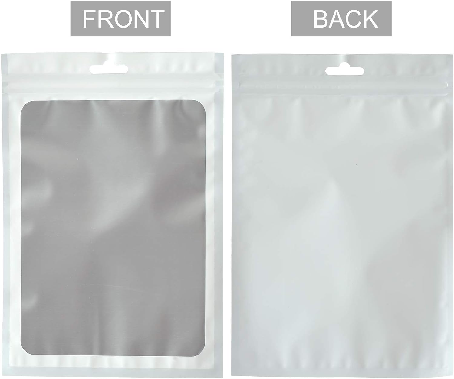 Resealable Mylar Pouch Bags Full Window Display with Euro Loop Punch Hanging Hole 10pack