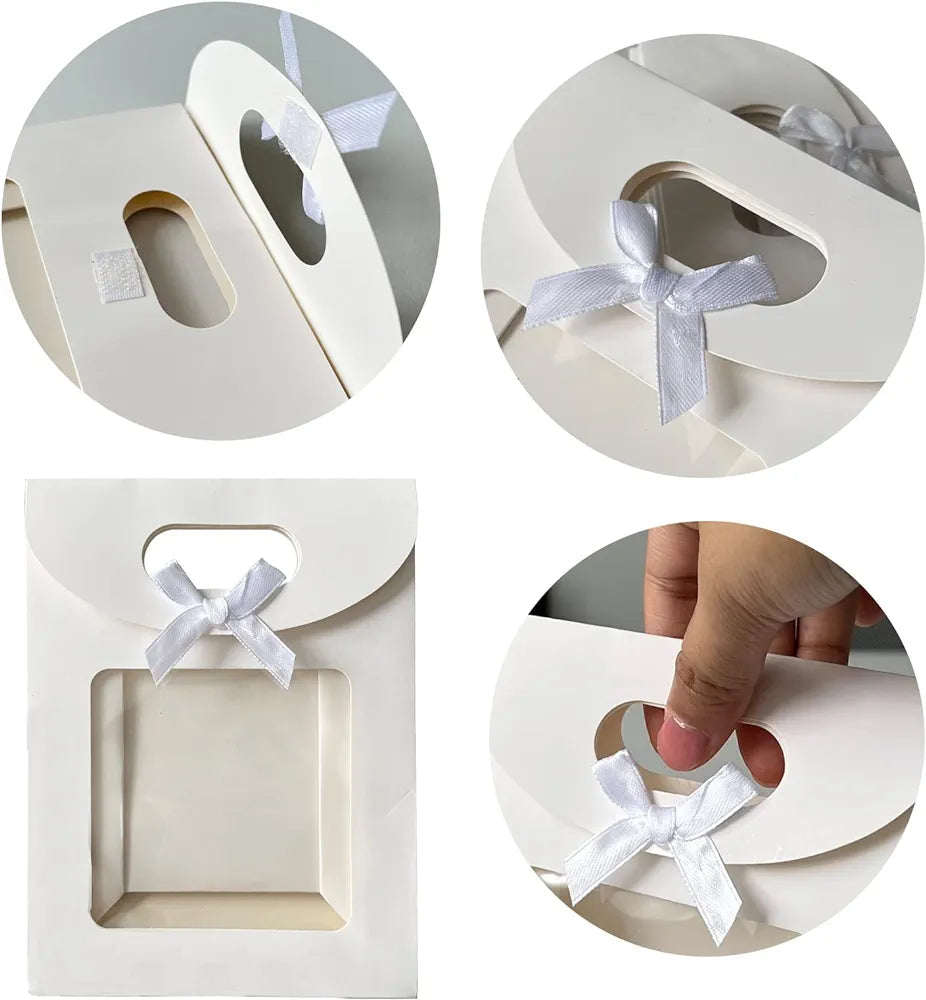 Gift Bag Die Cut Handle 24x19x9cm with Bow Ribbon and Clear PVC Front Window 1pc