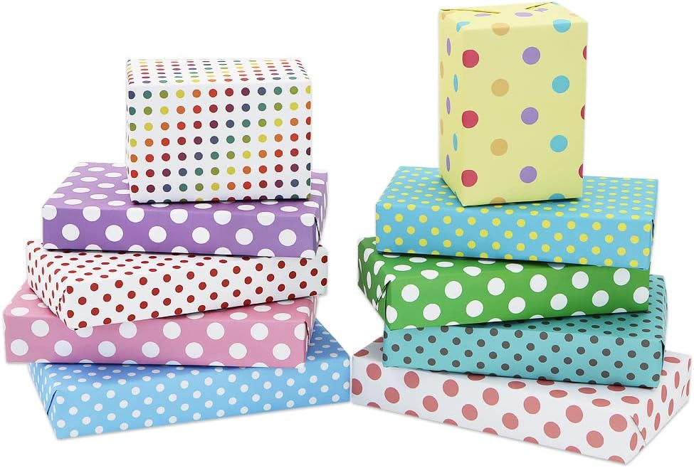 Wrapping Paper Gloss Polka Dots Cyan with White Dot 80gsm 490mm x 100Mtr