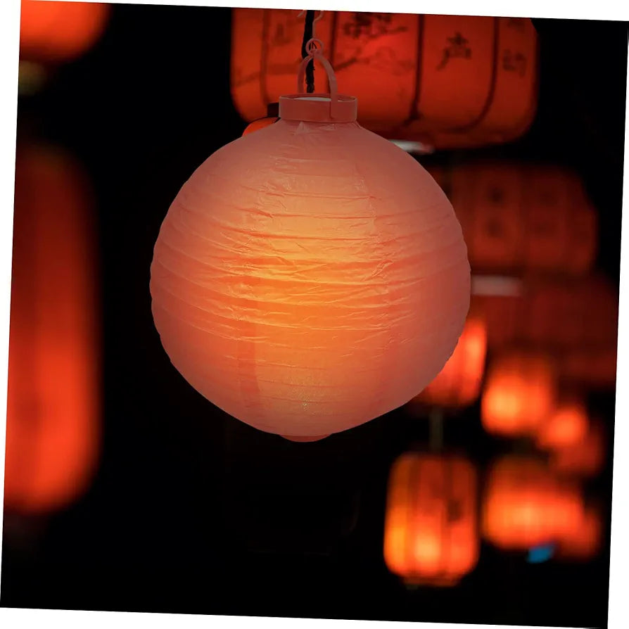 Chinese LED Paper Lantern Round Ribbed