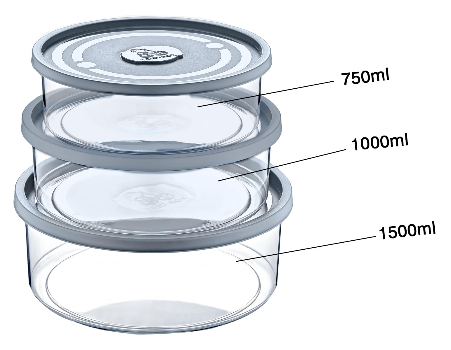 Poly Time Kare Multi Storage Box Round 3pc Set 750ml/1Lt/1.5Lt with Airtight Lid