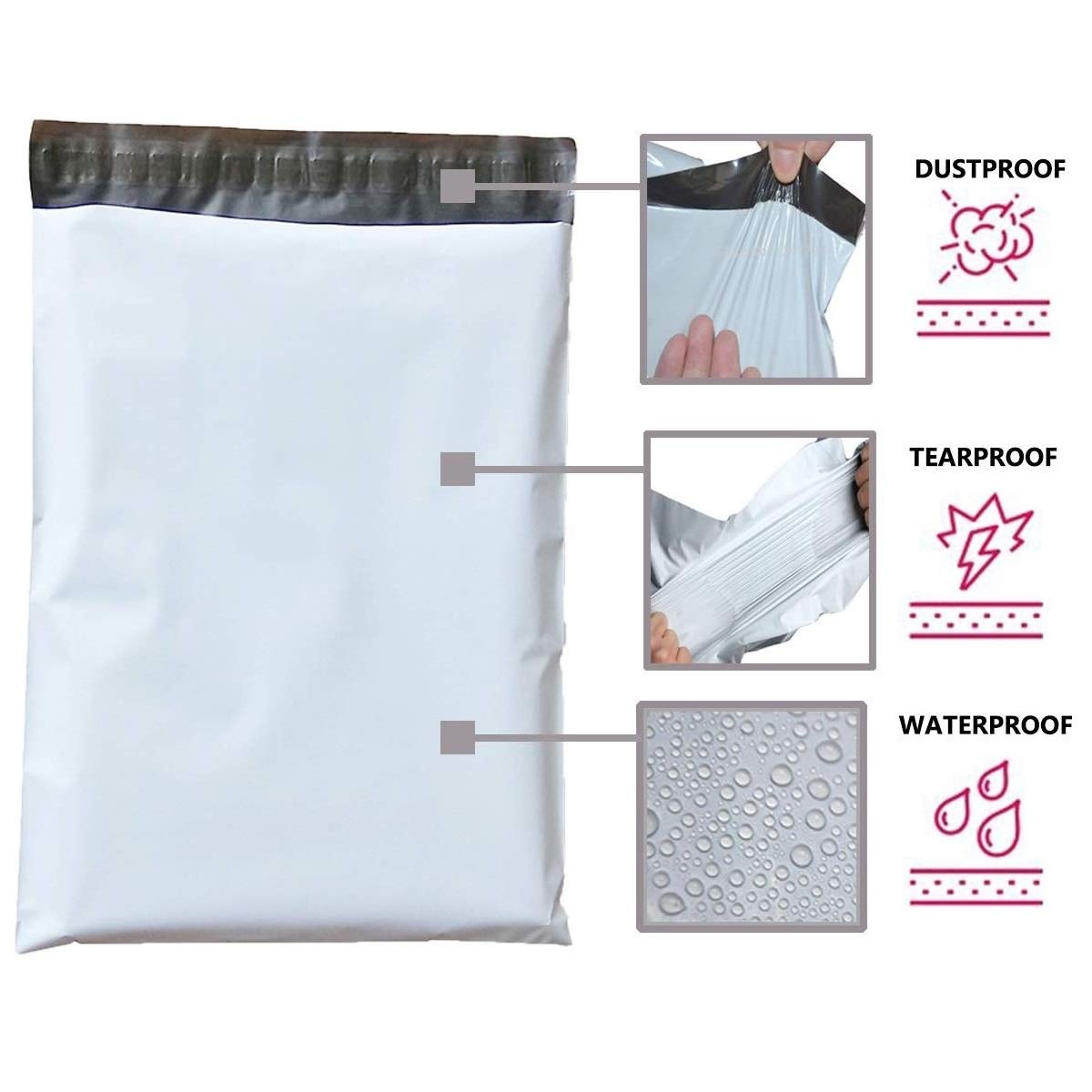 Tamper Proof White Courier Bag Self Adhesive Seal Packaging Pouch 75microns - Heavy Duty Virgin Material