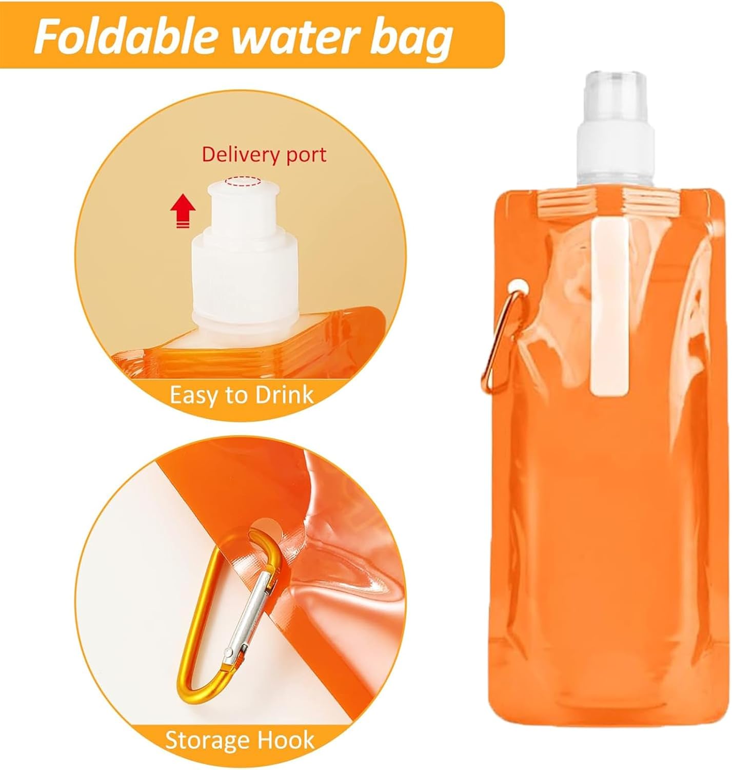 500ml Travel Drinking Pouch Bag Foldable with Pushup Spout & Hanging Clip