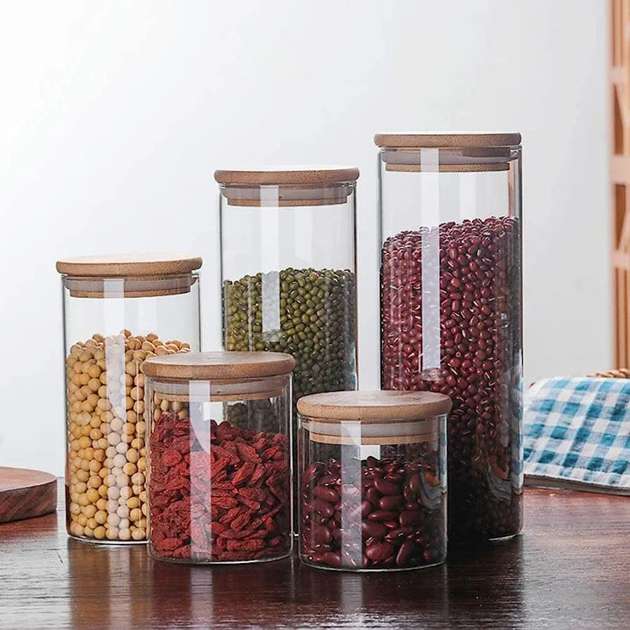 Borosilicate Glass Canister Storage Jar Round with Wooden Lid