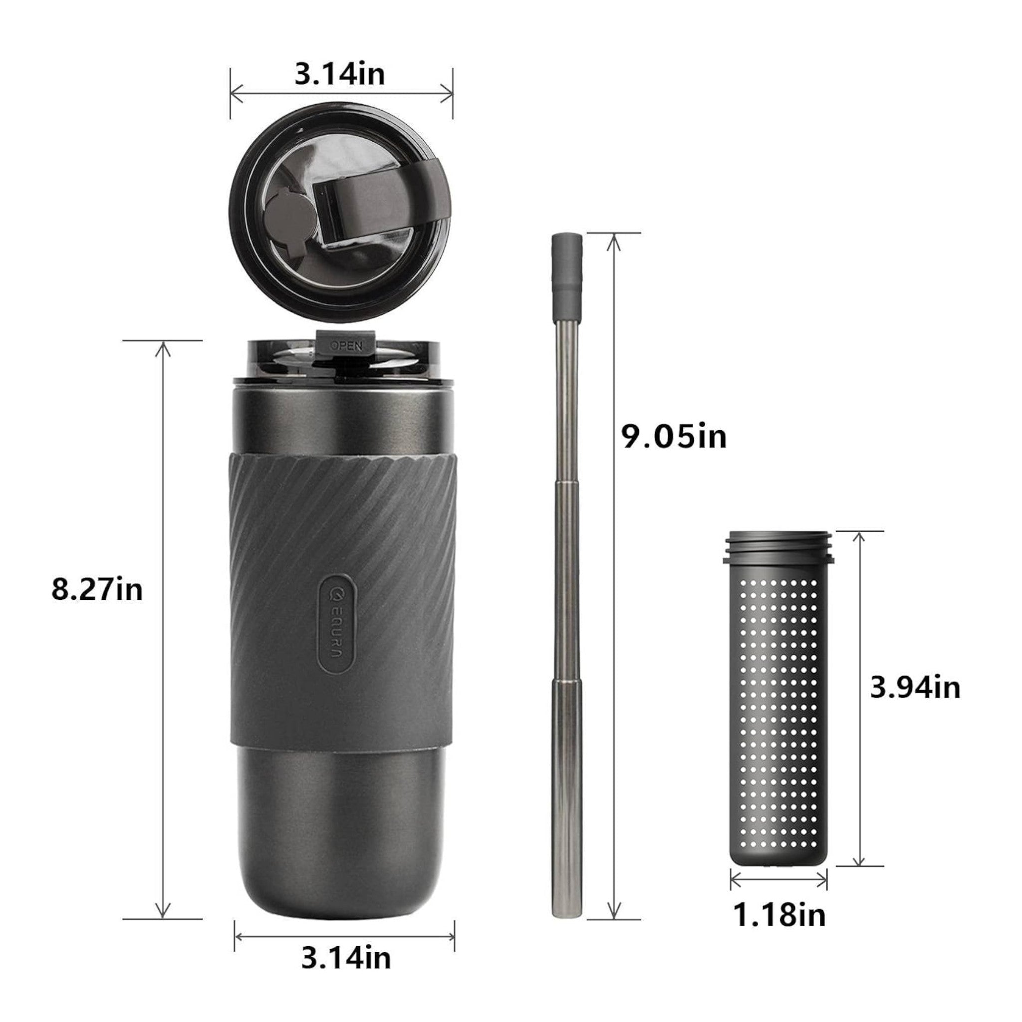 520ml Double-Wall Thermal Tumbler with Silicone Sleeve, Infuser & Retractable Stainless Steel Straw