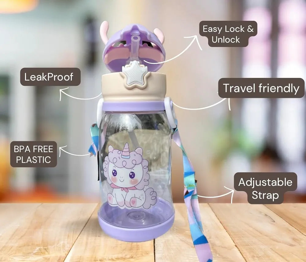 Kids Deer Horn Water Bottle 600ml with Sipper Lid 19x8cm