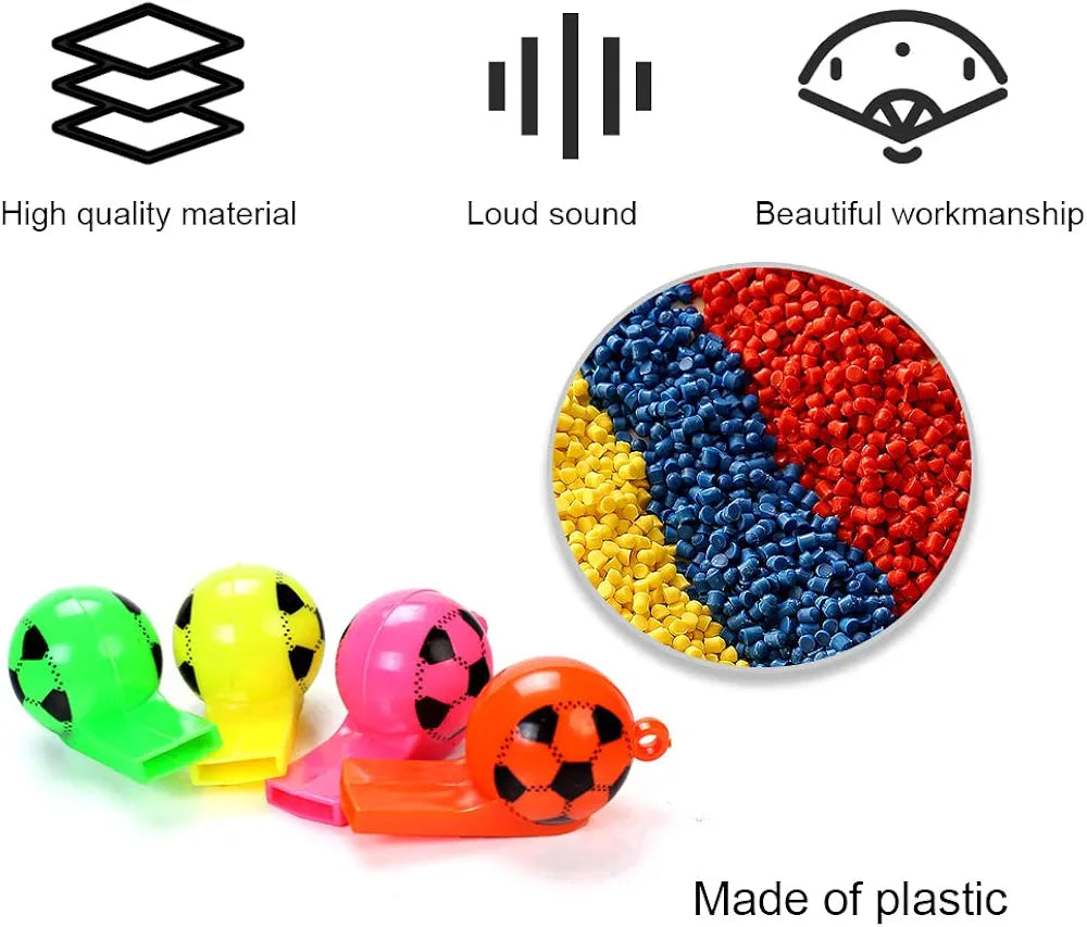 Sports Whistle Plastic Solid Colour Soccer Theme Ball Design 12pack