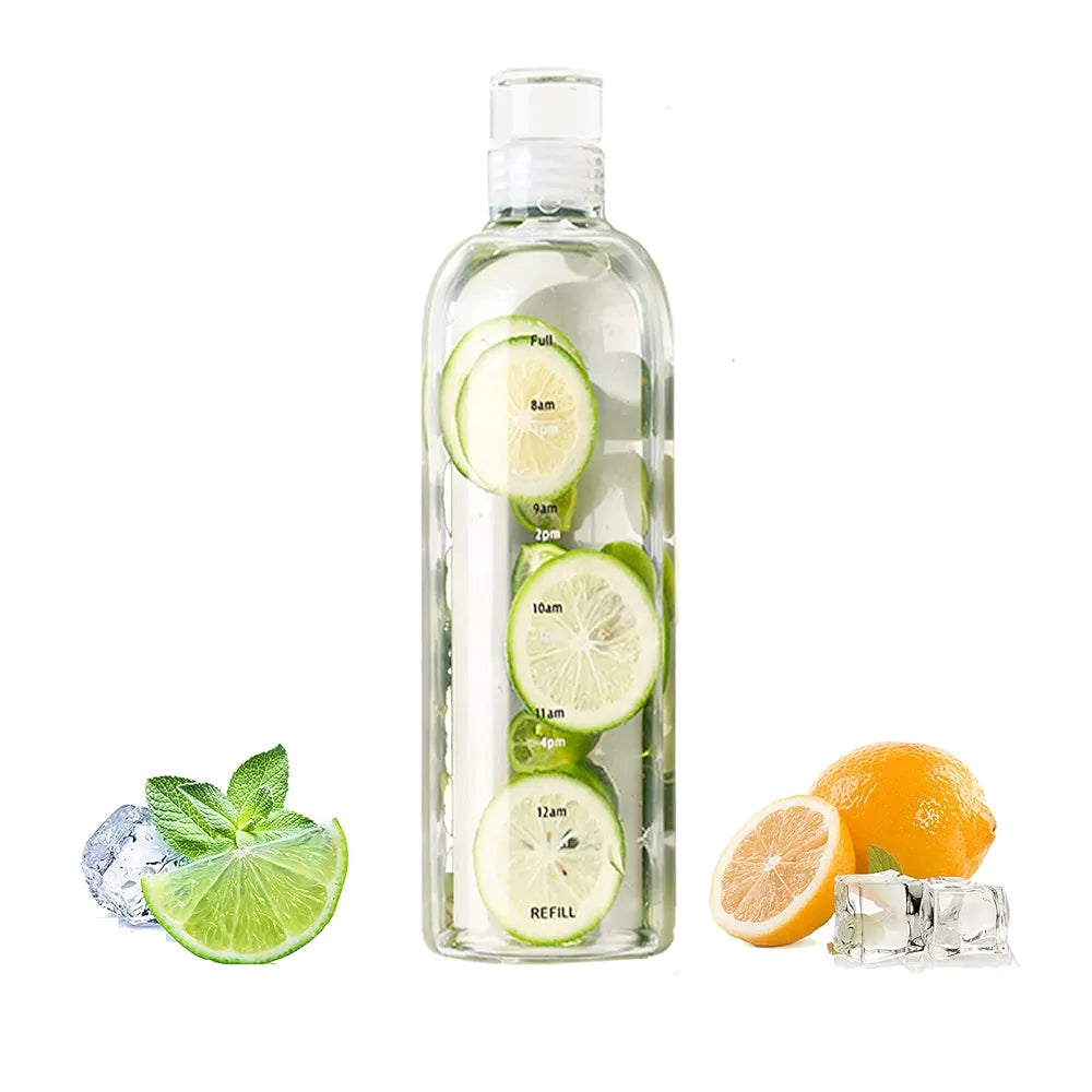 Elegant Time-Scale Sports Water Bottle Borosilicate Glass 550ml - Leak Proof 23x6.5cm