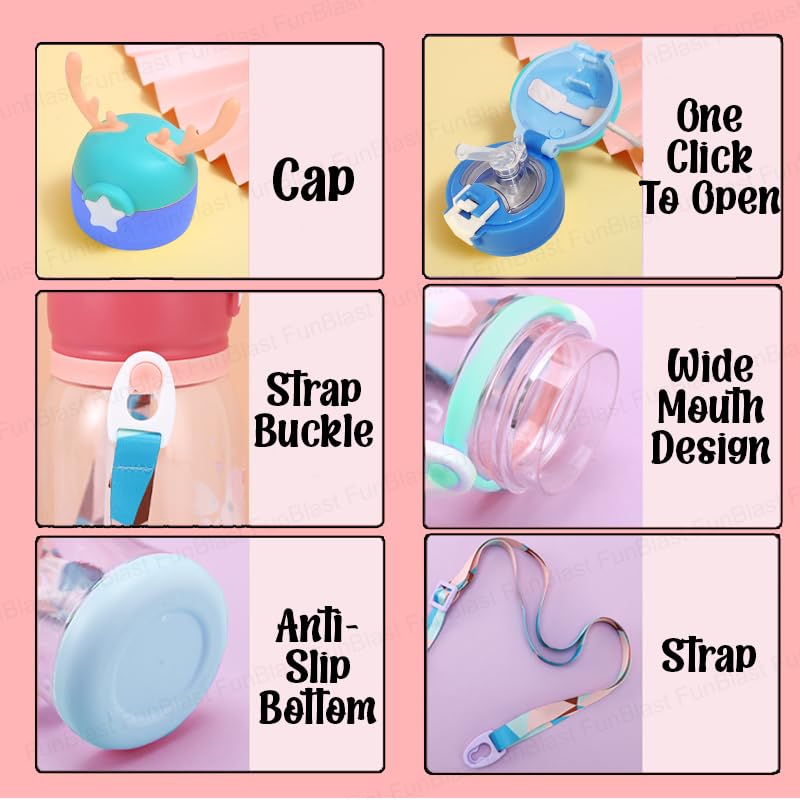 Kids Deer Horn Water Bottle 600ml with Sipper Lid 19x8cm