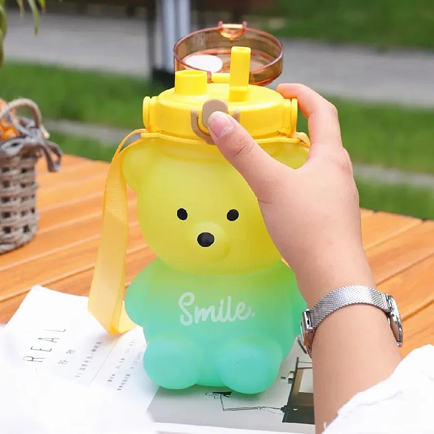 Bear Shaped Water Bottle with Built-In Straw and Carry Strap - 1.3L 2-Tone