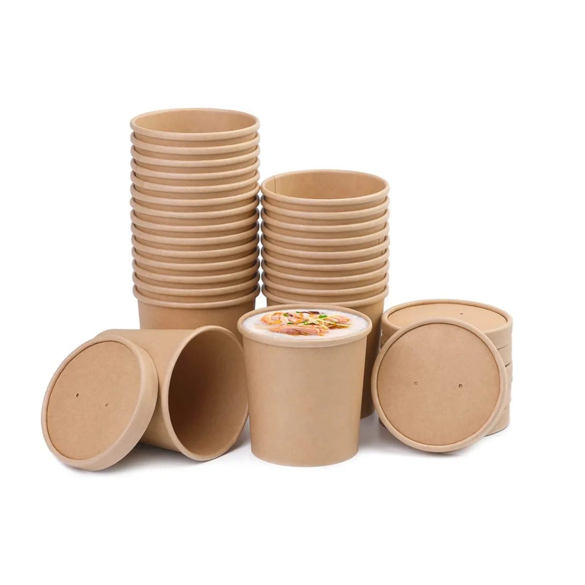 Kraft Paper Double Wall Ice Cream Cup 470ml Vintage Kraft Tubs with Vented Lid 10pack