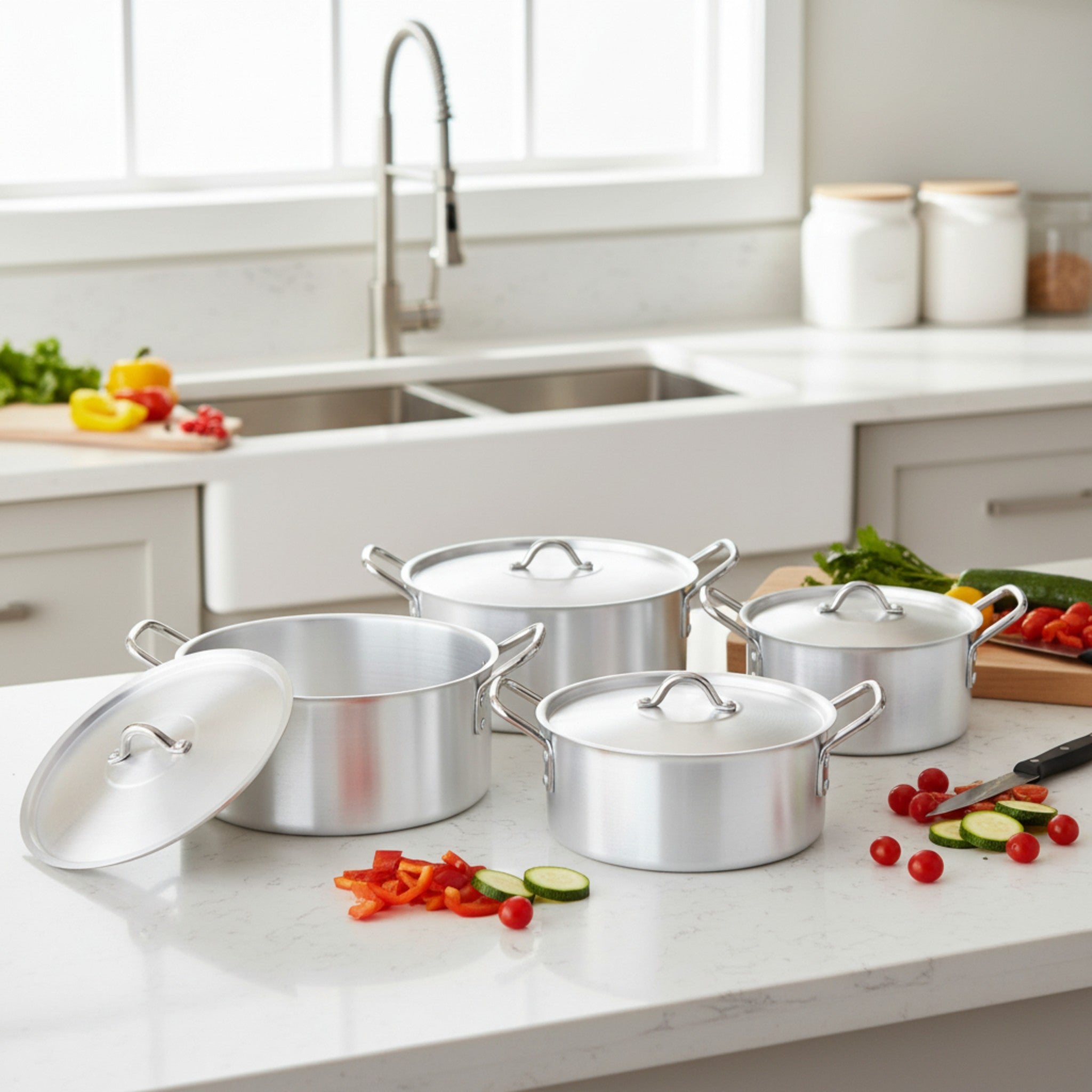 Heavy Duty Aluminum Cookware Pearl Stock Pots 4Pcs