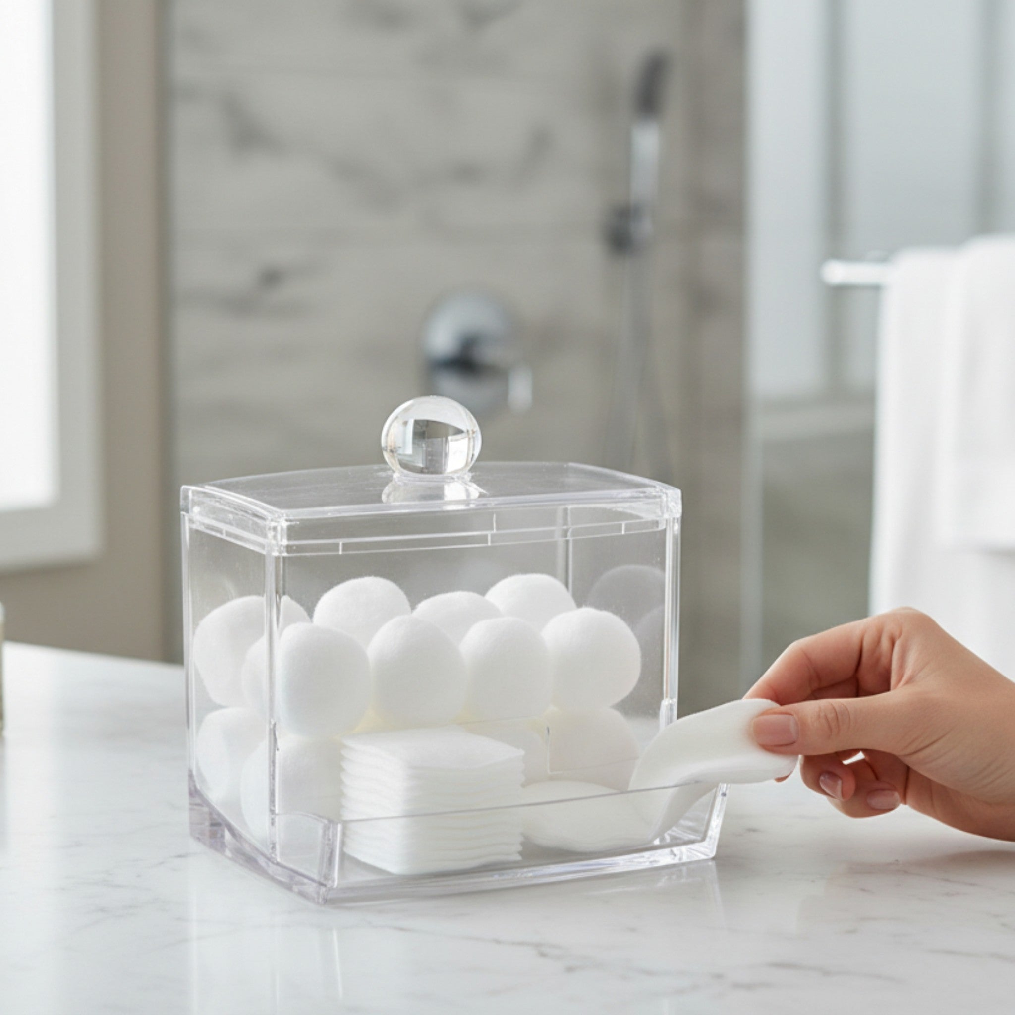 Modern Cotton Cosmetic Storage Box with Lid - Clear Plastic