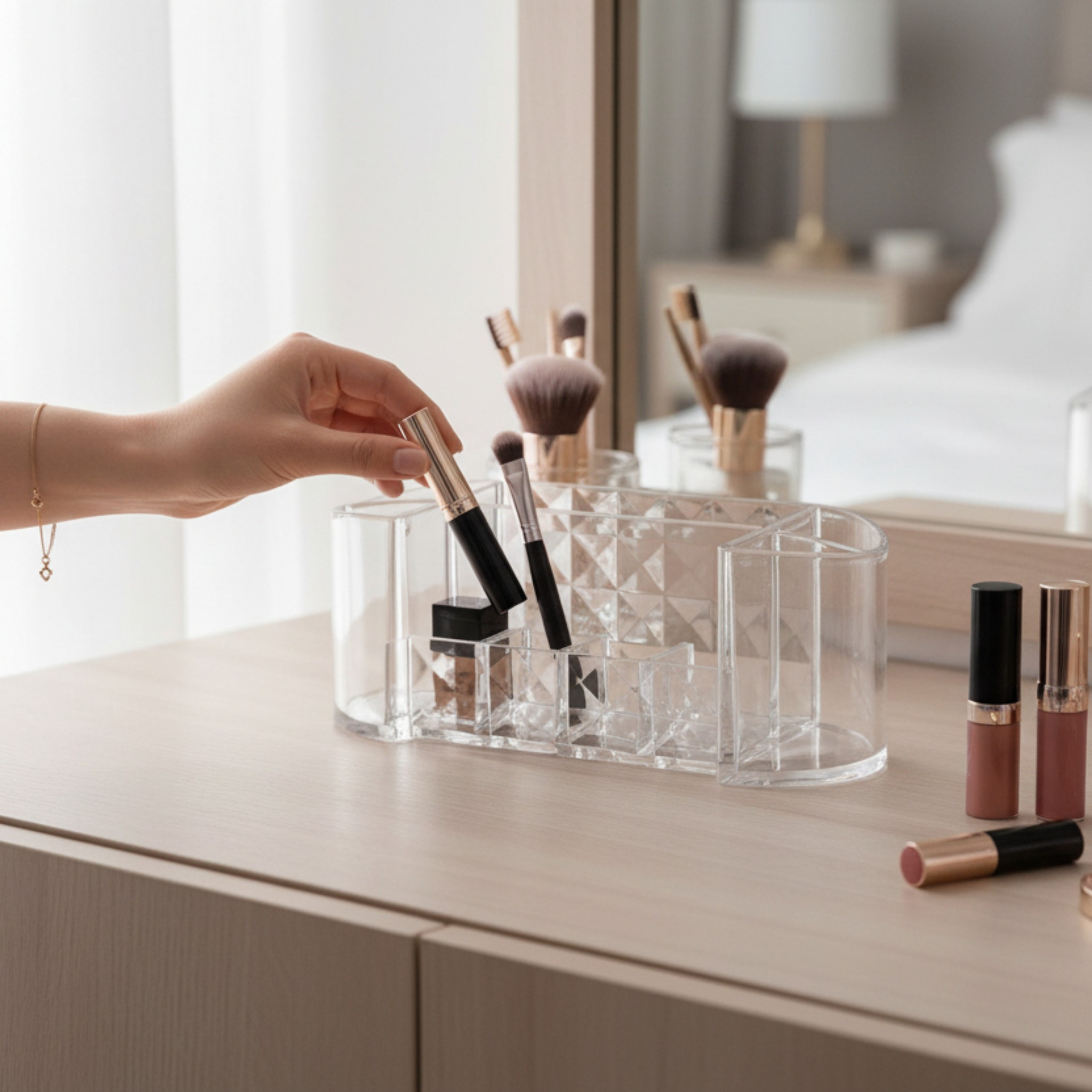 Modern Cosmetic Storage Oval Organizer - Diamond Oval Clear Plastic