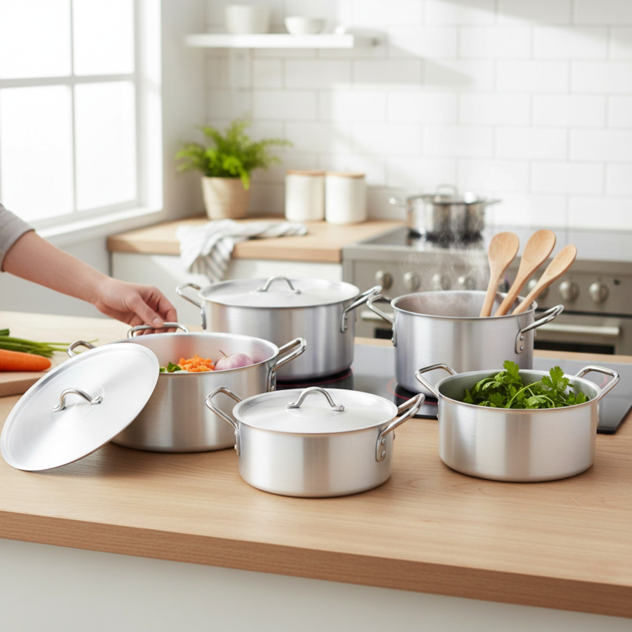 Heavy Duty Aluminum Cookware Yonex Pots 5pcs