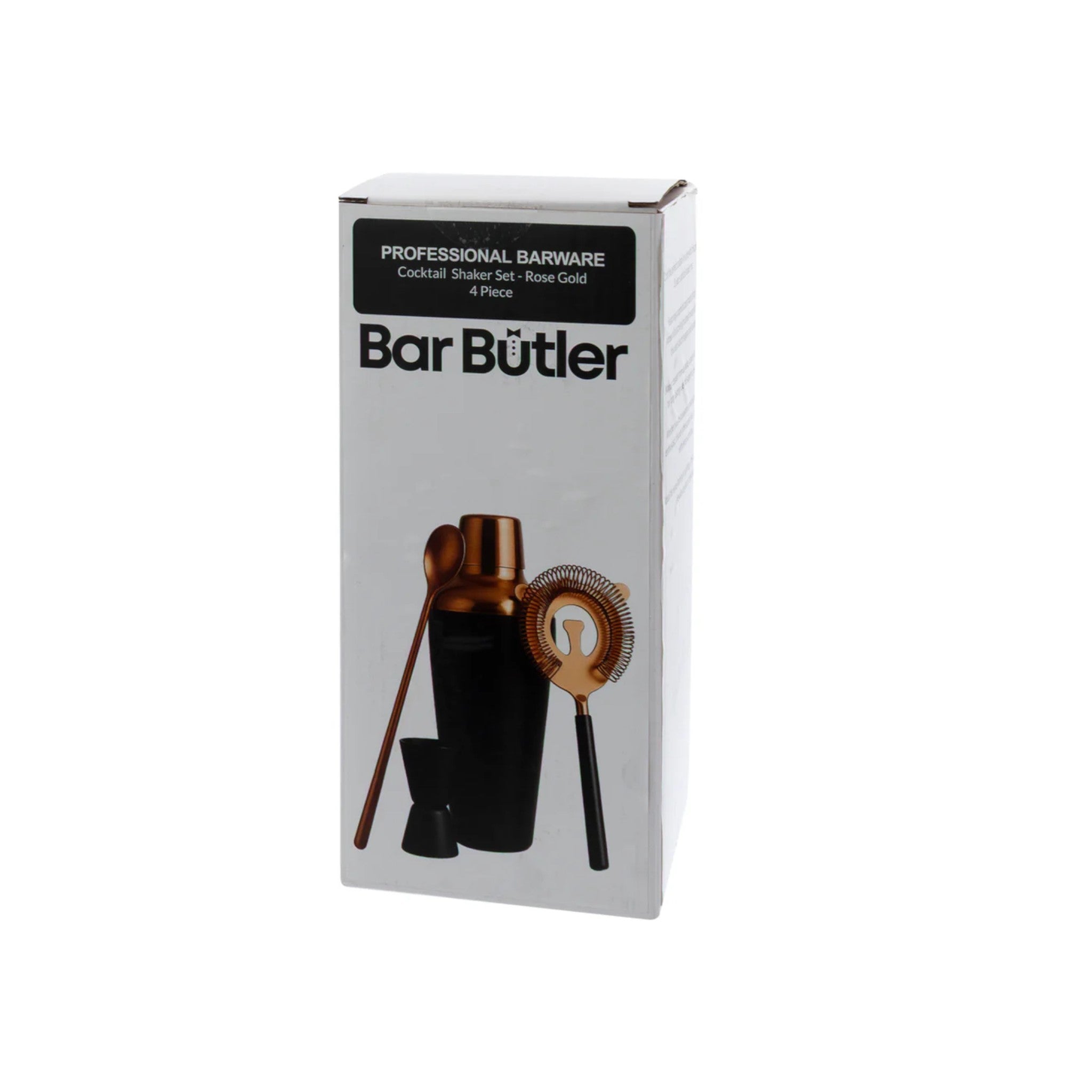 Bar Butler Cocktail Shaker Matte Black and Rose Gold 4pcs Bar Set 700ml