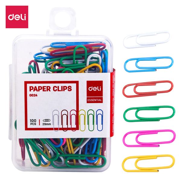Deli Paper Clips Coloured 29mm Assorted 100pack