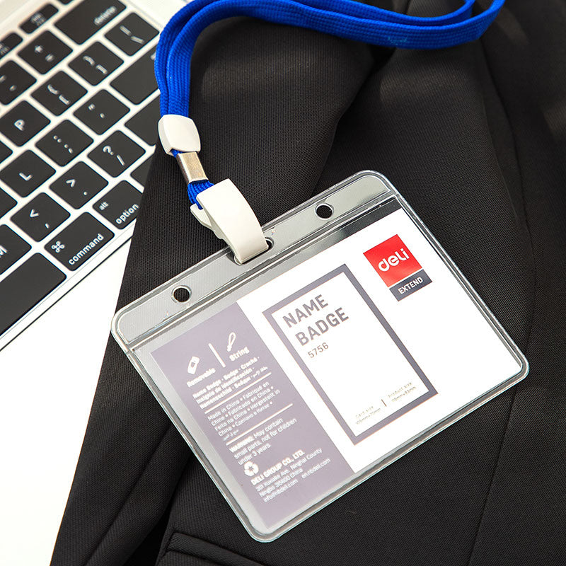 Deli Name Badge Blue Card with Horizontal Lanyard 102x91x0.25mm 50pcs