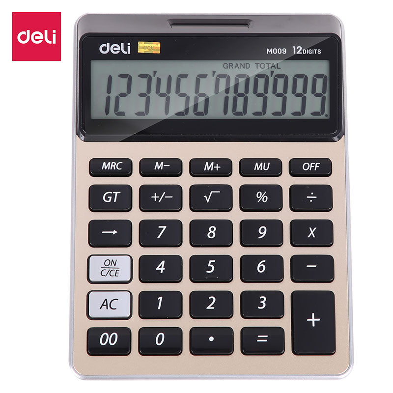 Deli Calculator 12 Digit Metal 176.6x128x28.55mm Golden