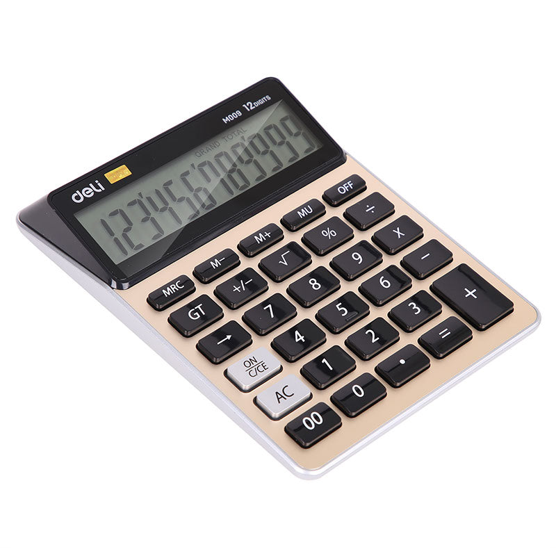Deli Calculator 12 Digit Metal 176.6x128x28.55mm Golden