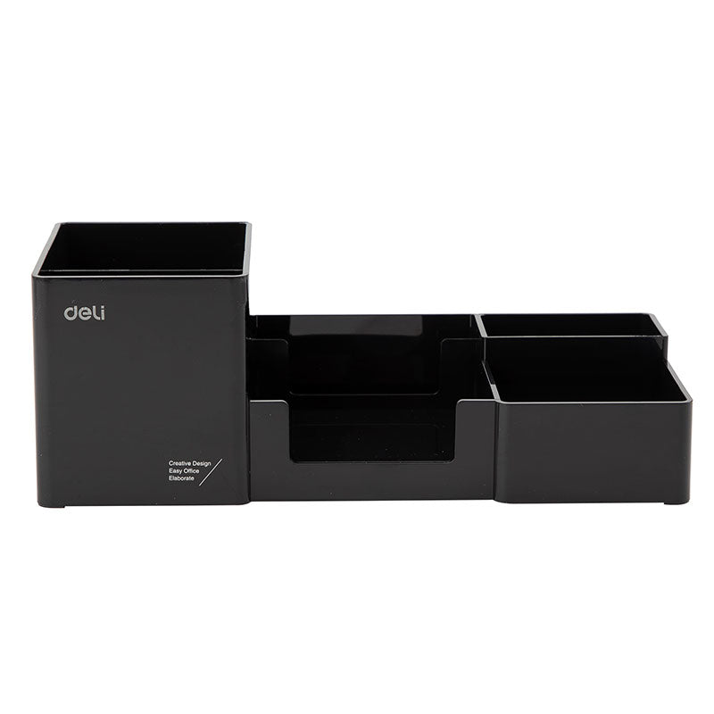 Deli Desk Organizer 6-Compartments Included Pen Stand Note Holder Card Holder 254x112x90mm Black