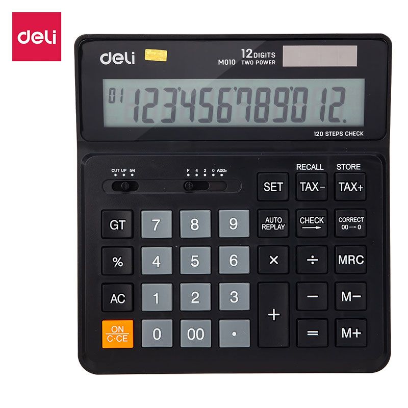 Deli Plastic Business Calculator 12-Digit 120-Steps Dual Power