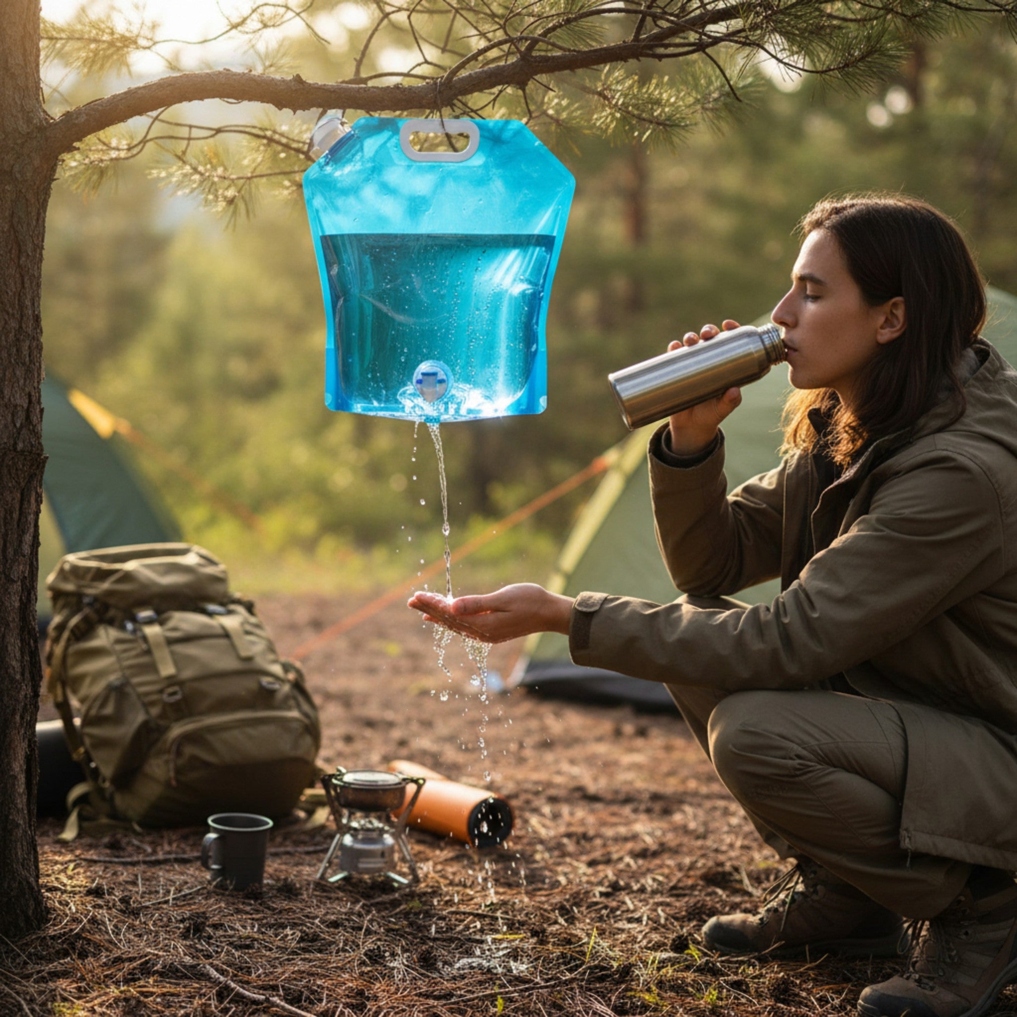 Stand-Up Beverage Portable Carry Pouch Bag  Food Grade Clear with Side Spout & Spigot 5L