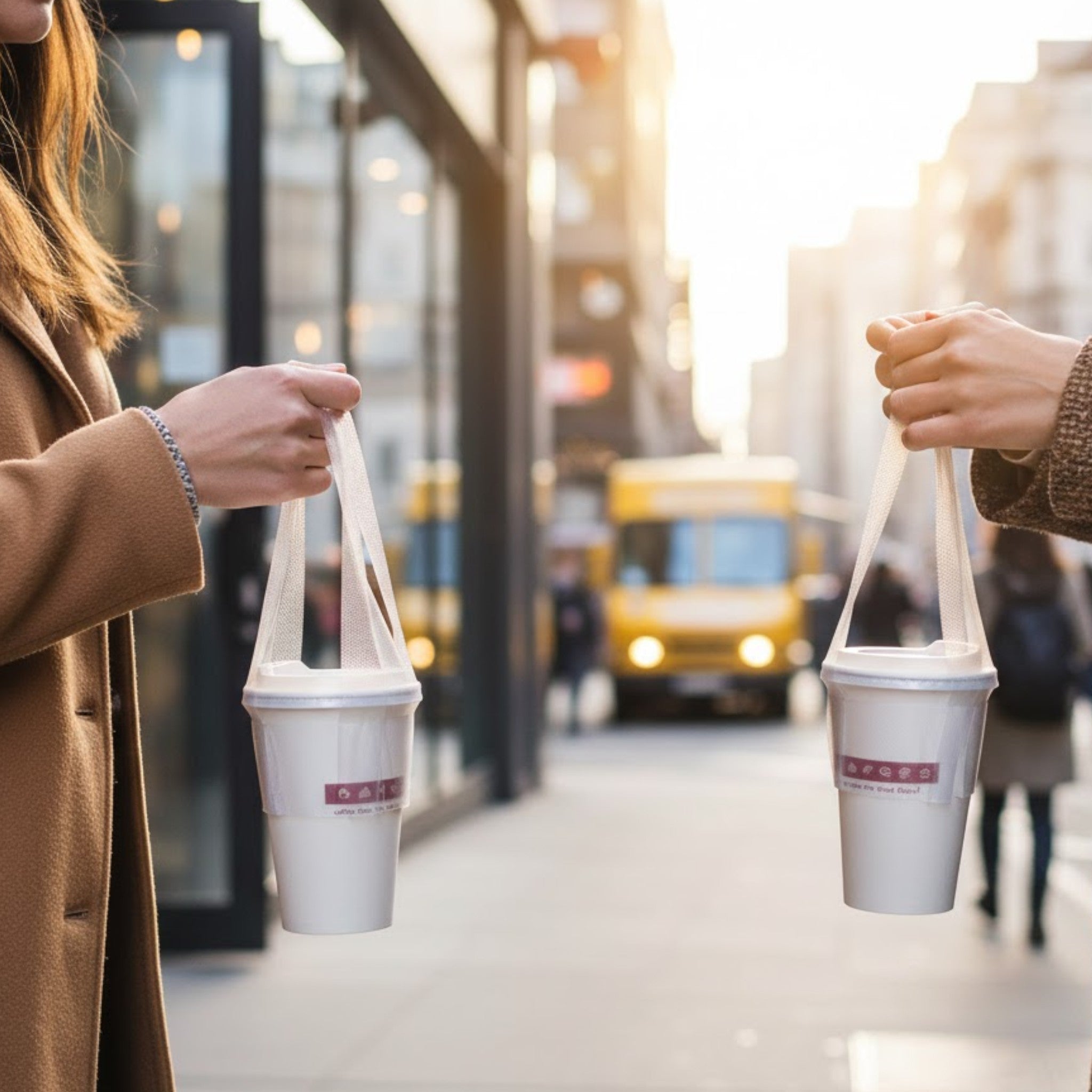 Disposable T-Shaped Beverage Single Cup Carrier Bag Clear Plastic - 7microns 100pcs