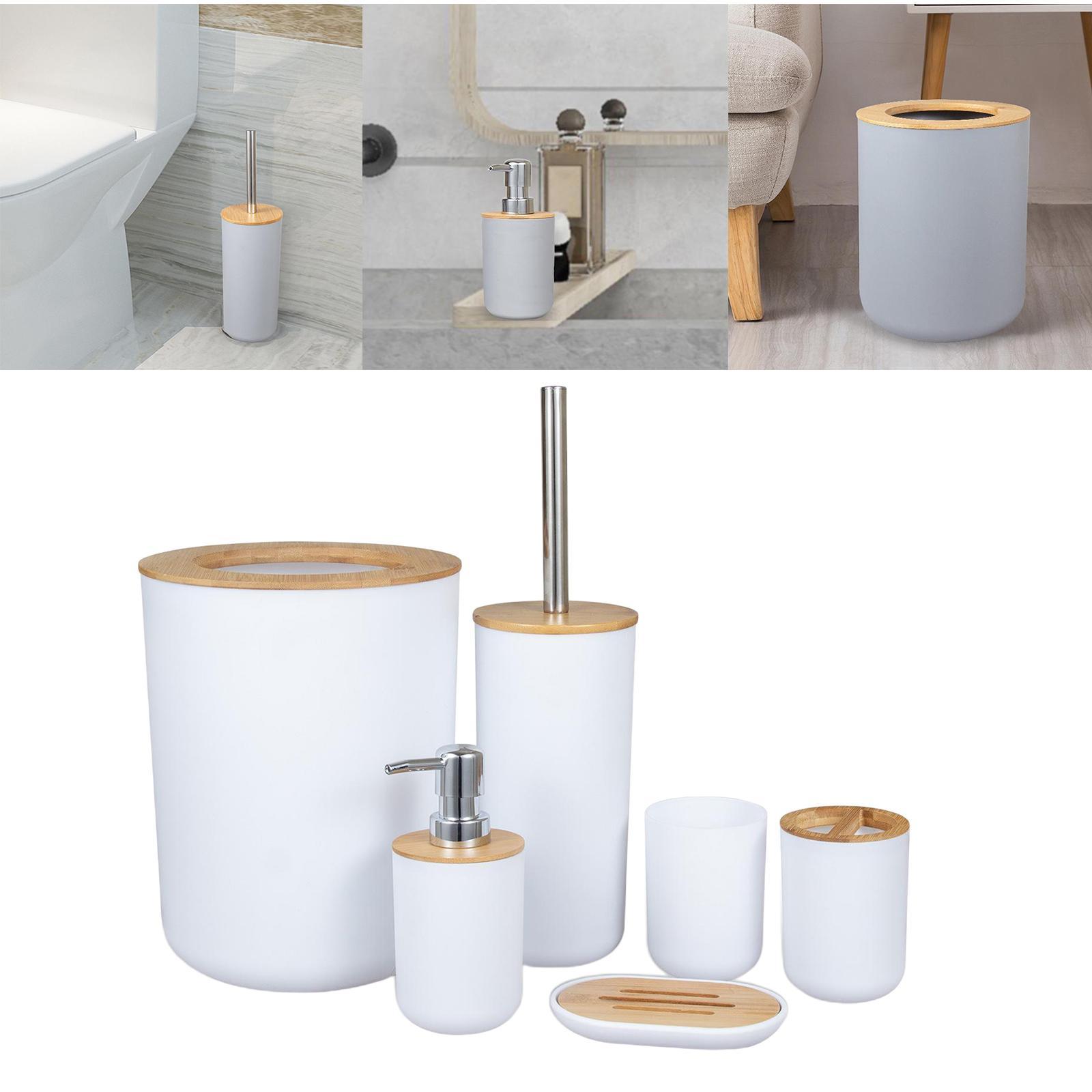 6-Piece Bathroom Accessories Set Luxury Eco Series with Wooden Lid