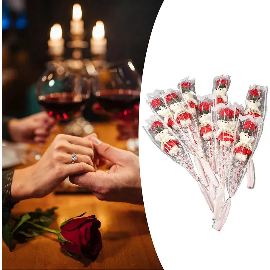 Artificial Rose & Bear Bouquet Bundle