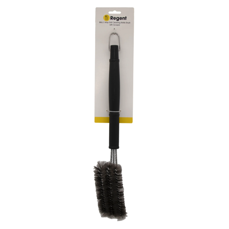 Regent 3 Way Braai Cleaning Bristle Brush with Scraper Stainless Steel 71119