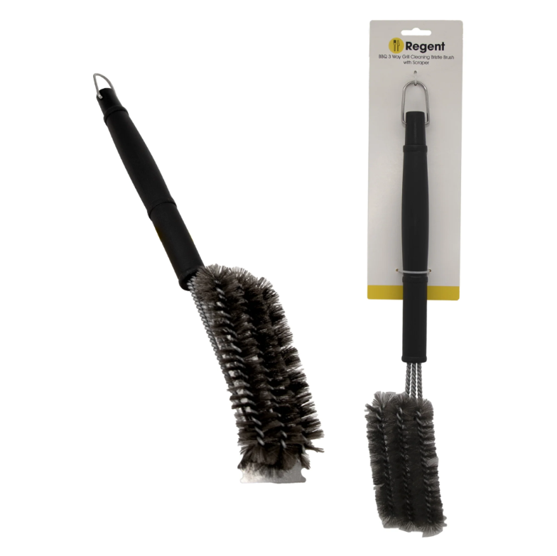 Regent 3 Way Braai Cleaning Bristle Brush with Scraper Stainless Steel 71119