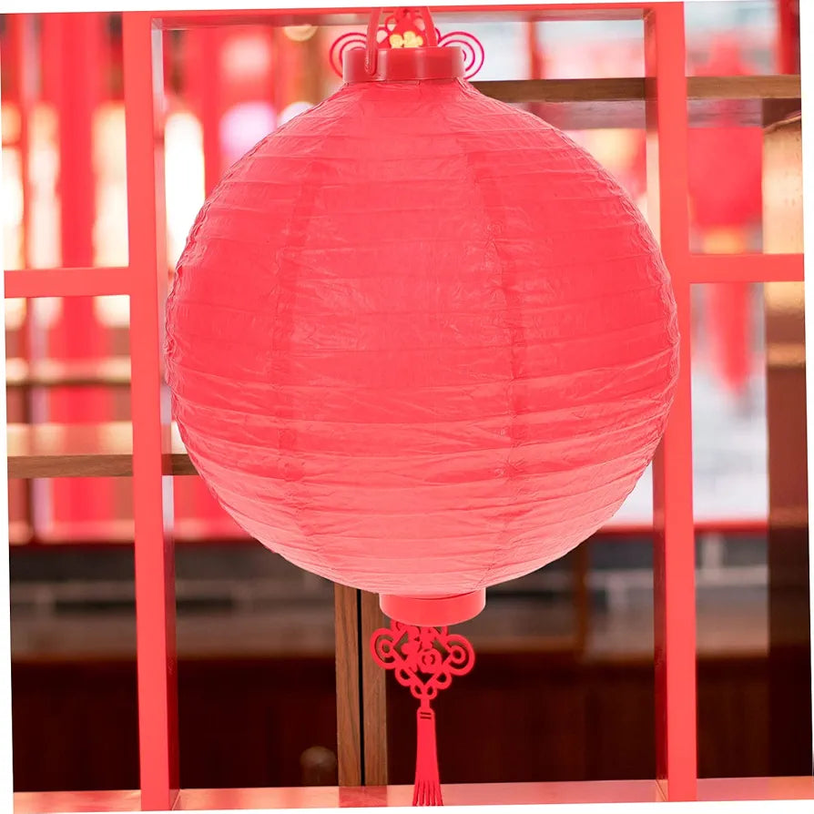 Chinese LED Paper Lantern Round Ribbed