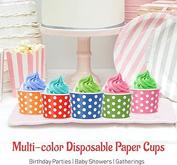 Ice Cream Paper Cups 180ml Polka Dot with Wooden Spoon 6pack