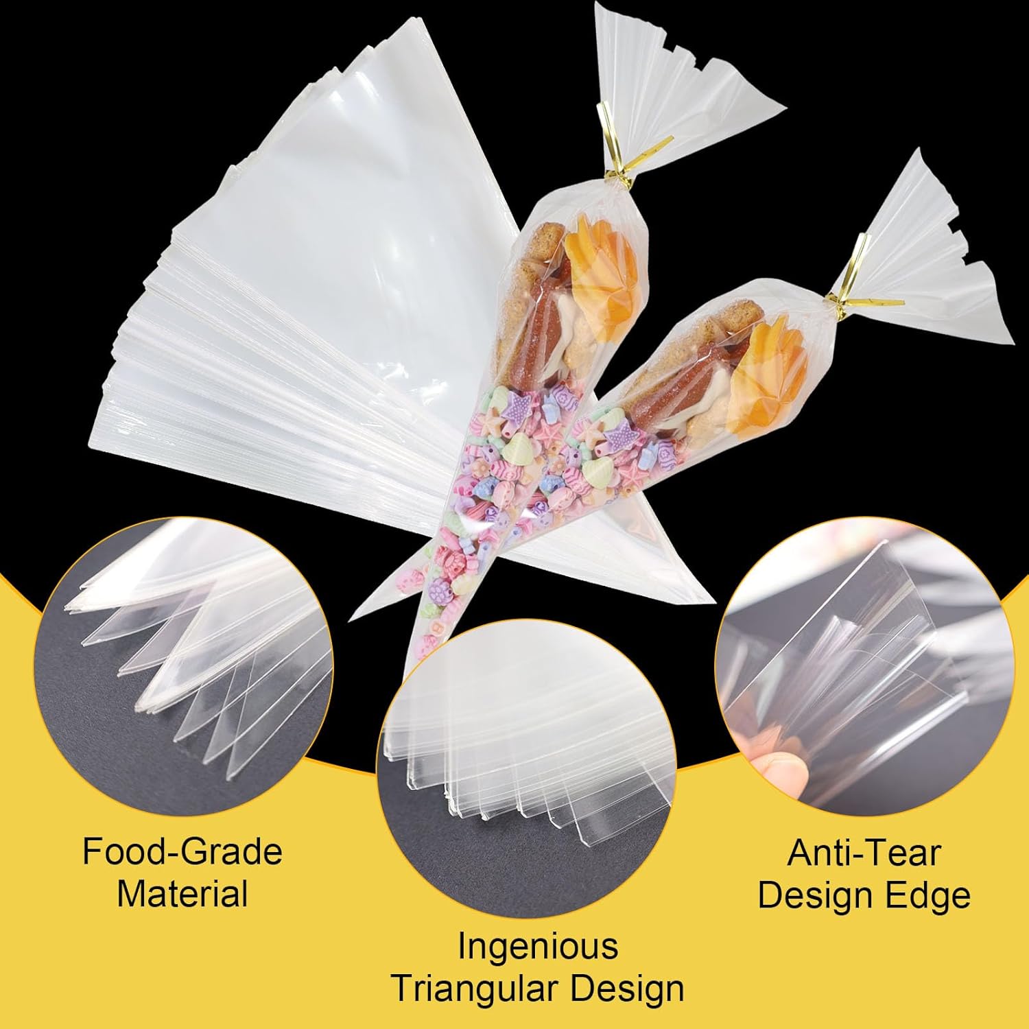 LDPE Plastic Piping Cone Bags Transparent 100pack