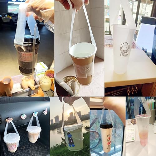 Disposable T-Shaped Beverage Single Cup Carrier Bag Clear Plastic - 7microns 100pcs