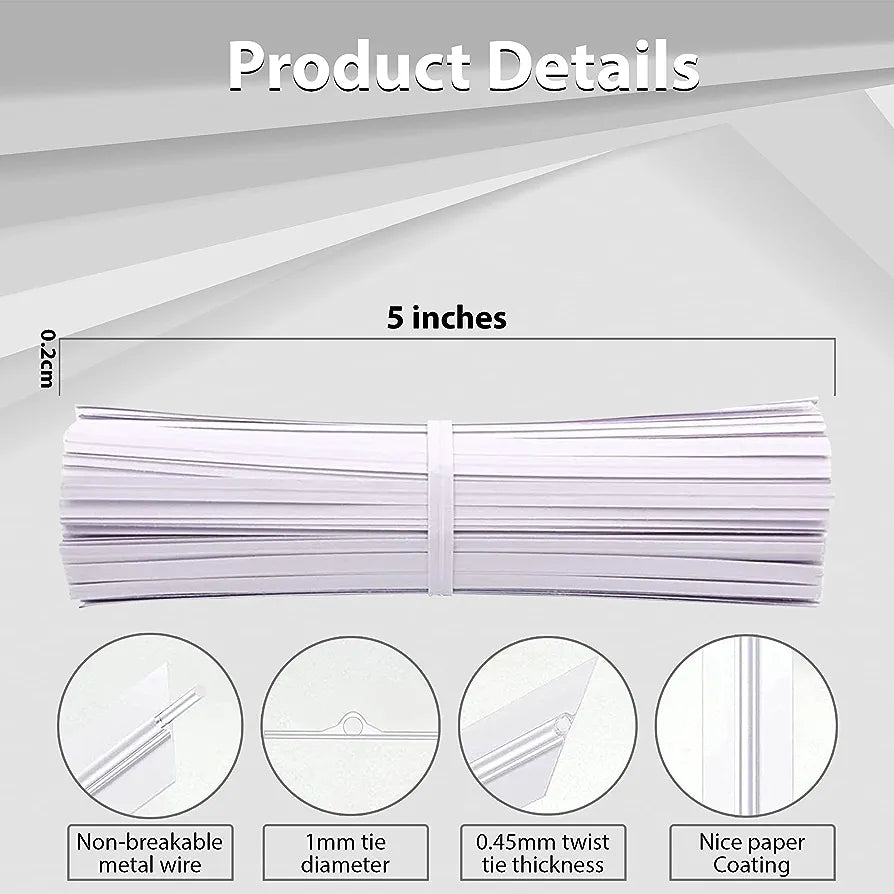 White Paper Twist Ties 4x75mm 1000pack