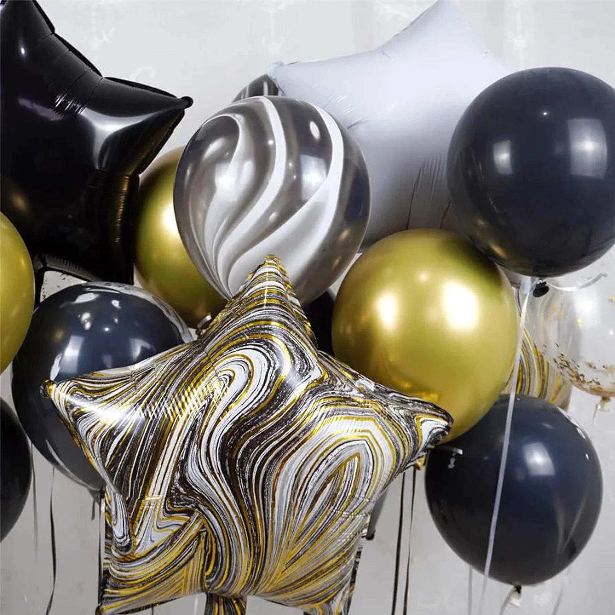 Party Star & Heart Latex Marble Balloon 10piece Set